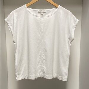 Coldwater Creek Classic White Cap Sleeve Tee Center Seam Detail Size PM